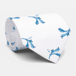 Cravate Ornements de feuille de carreau bleu minimaliste c