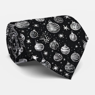Cravate Ornements de Noël en Noir & Blanc Art