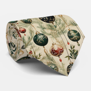 Cravate Ornements de Noël et Branches d'arbres verts