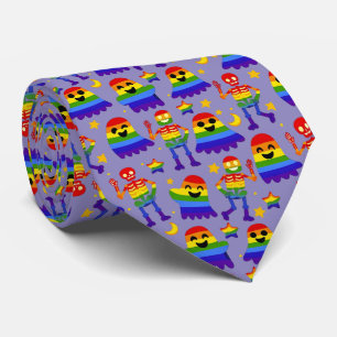 Cravate 🦇🌈 Os et Étoiles Arc‑en‑ciel