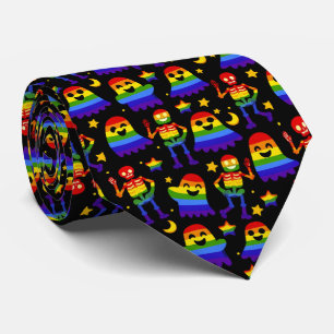 Cravate 🦇🌈 Os et Étoiles Arc‑en‑ciel 