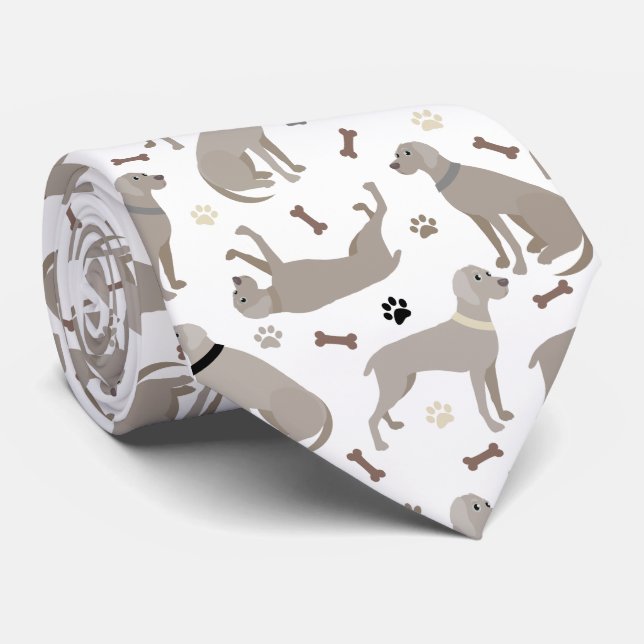 Cravate Os et pattes Weimaraner blanc (Roulé)