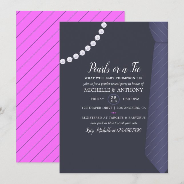 Cravate ou Pearl Genre Revela Party Invitation (Devant / Derrière)