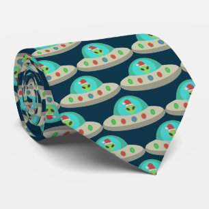 Cravate OVNI de Noël Ho Ho Alien soucoupe volante Motif