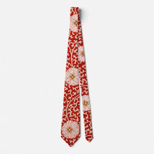 Cravate Owen Jones Ornement Chinois Fleurs Rouges et Blanc