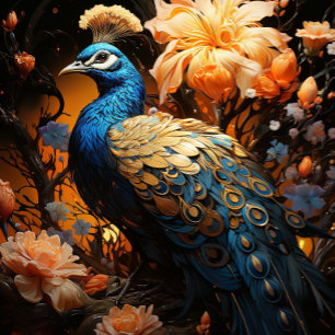 Cravate Pacock or et bleu