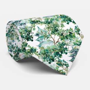 Cravate Pagodes aquarelle forêt d'olive paysage asiatique