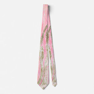 Cravate Pailleté Or Rose Motif Marbre Abstrait Tendance