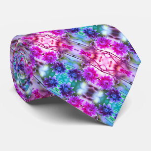 Cravate Paire Rouge Et Blanc Fleur Art Abstrait