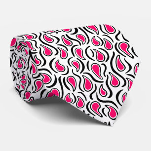 Cravate Paisley Abstrait 230523 - Neon Red, B&W