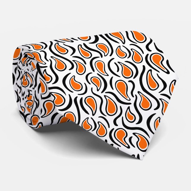 Cravate Paisley Abstrait 230523 - Orange, Noir et Blanc (Roulé)