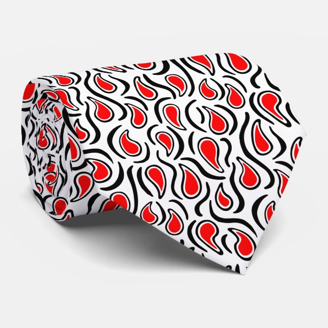 Cravate Paisley Abstrait 230523 - Rouge, noir et blanc (Roulé)