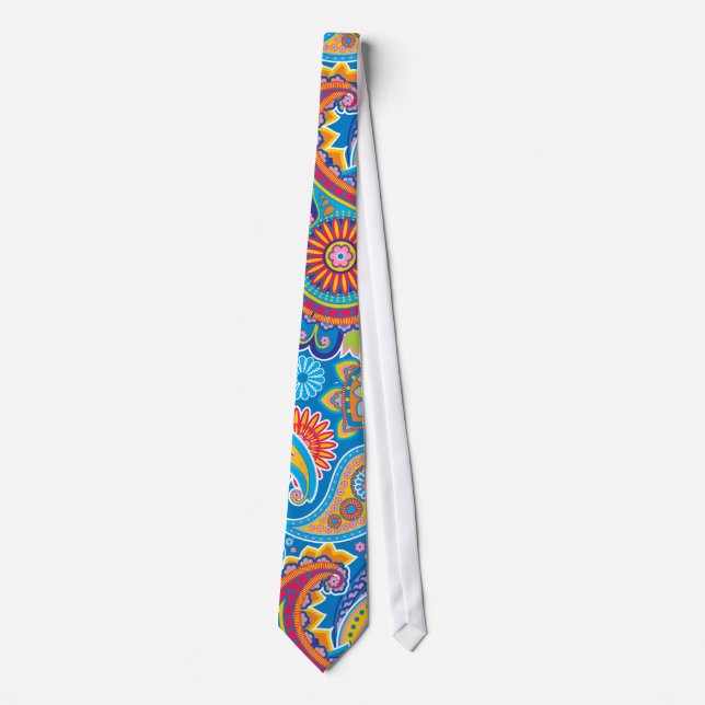 Cravate Paisley bleu, rouge, orange et jaune (Devant)