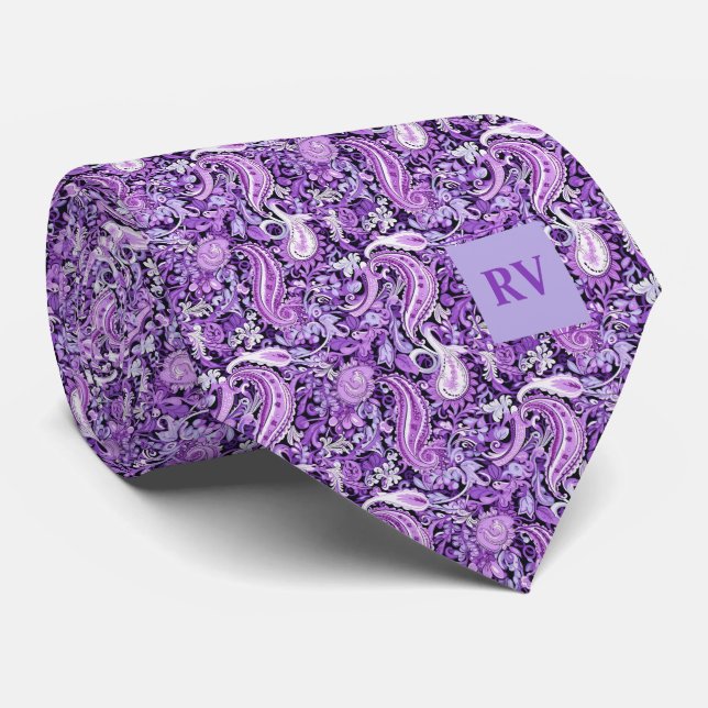 Cravate Paisley Floral Violet (Roulé)