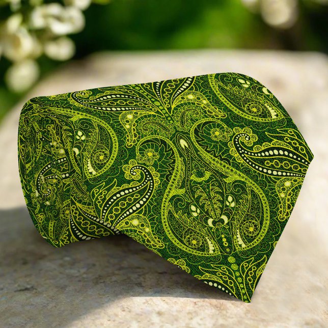 Cravate Paisley foncé vert Abstrait Damas motif floral (Créateur téléchargé)