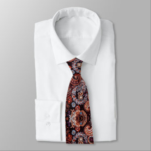 Cravate Paisley Motif floral éclaté Peach Brown noir