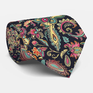 Cravate Paisley noir floral