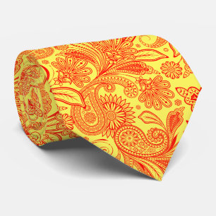 Cravate Paisley rouge élégant sur fond jaune personnalisé