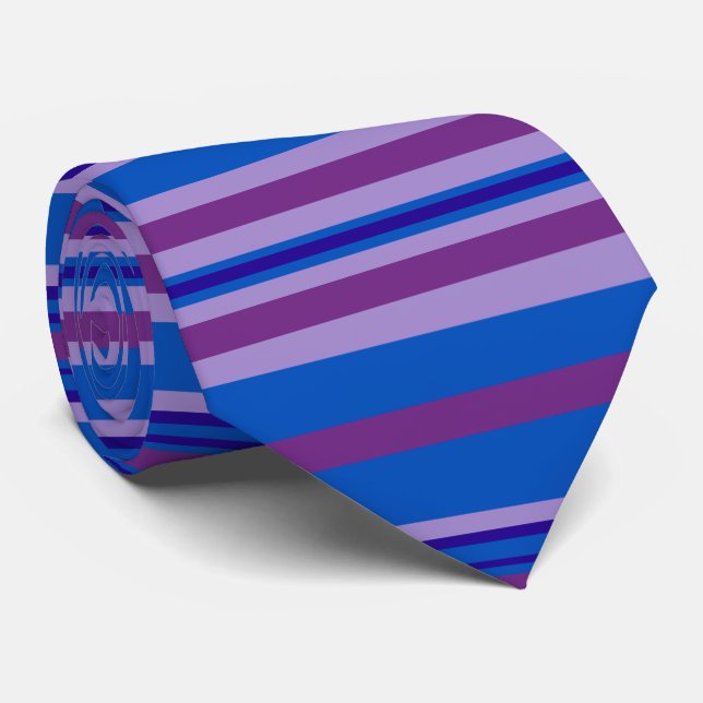 Cravate Pale Mauve Profond Violet Bleu clair rayures de ma (Roulé)