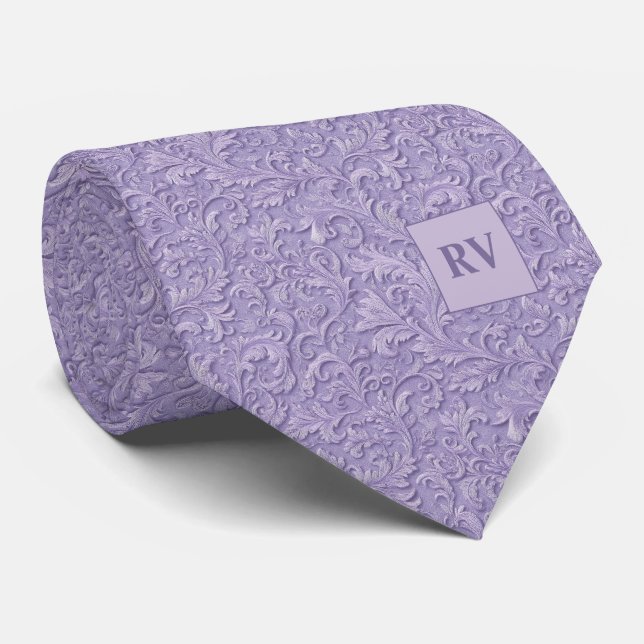 Cravate Pale Purple Lavender Embossed Scroll Texture (Roulé)