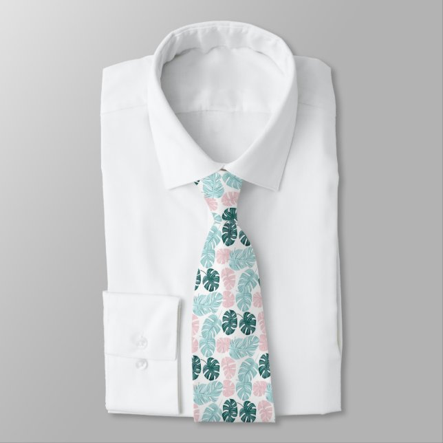 Cravate Palm Feuille Pastel Turquoise rose foncé vert (Attaché)
