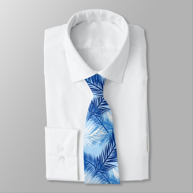 Cravate Palm Leaf Print, Cobalt, blanc et bleu ciel (Attaché)