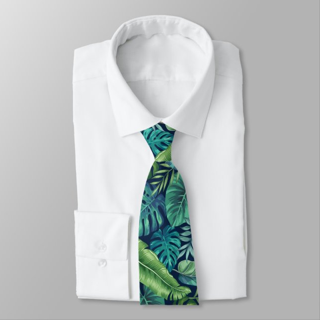 Cravate Palm vert et Turquoise Tropical Banana Monstera Fe (Attaché)