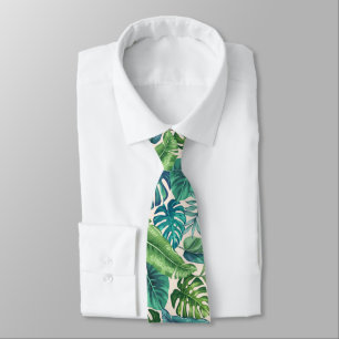 Cravate Palm vert et Turquoise Tropical Banana Monstera Fe