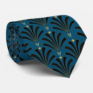 Cravate Palmettos Bleu des années 1920 Vintage