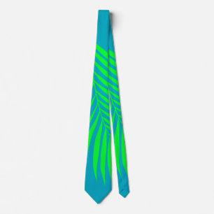 Cravate Palmier Feuille Tropical Mer Bleu Vert Abstrait