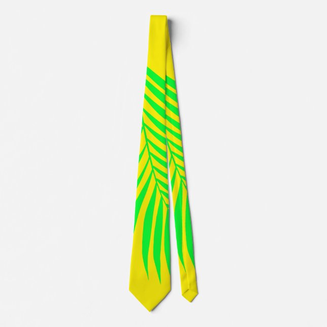 Cravate Palmier Feuille Tropical Neon Jaune Vert Abstrait (Devant)