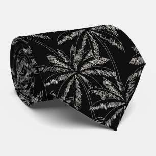 Cravate Palmiers blancs tropicaux sur fond noir