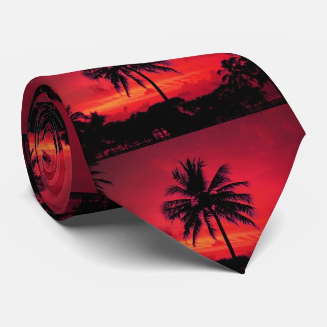 Cravate Palmiers exotiques du coucher de soleil de l'Hawaï (Roulé)