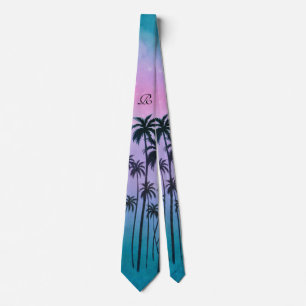 Cravate Palmiers violets turquoise