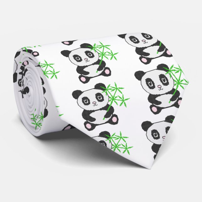 Cravate Panda à points croisés drôle (Roulé)