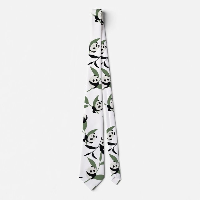 Cravate Panda Cute Jouer Jardin de Bambou Blanc Ver (Devant)