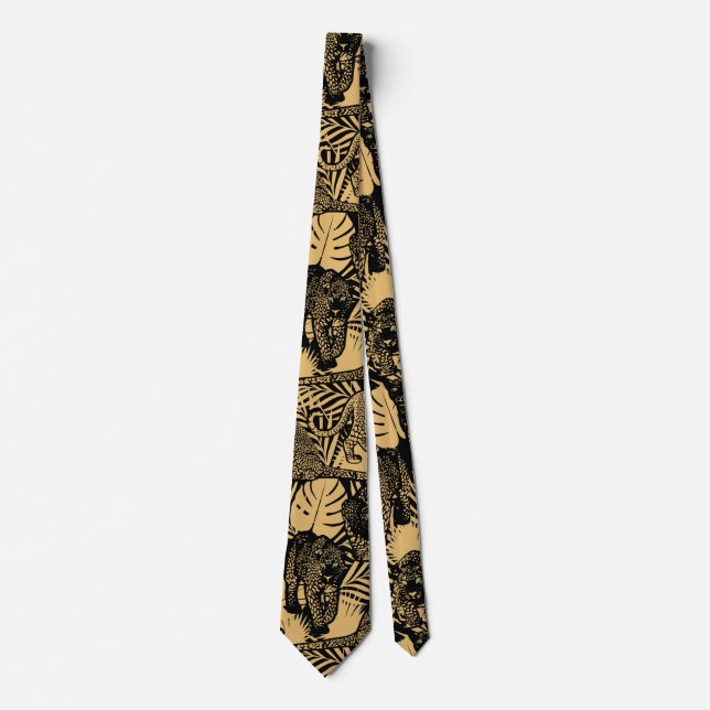 Cravate Panthère exotique / Leopard Noir et Or (Devant)