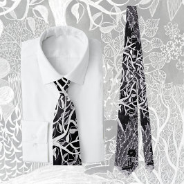 Cravate Panthère noire dans la jungle - dessin au crayon  