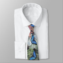 Cravate Papillon bleu Morpho Floral Nature Art