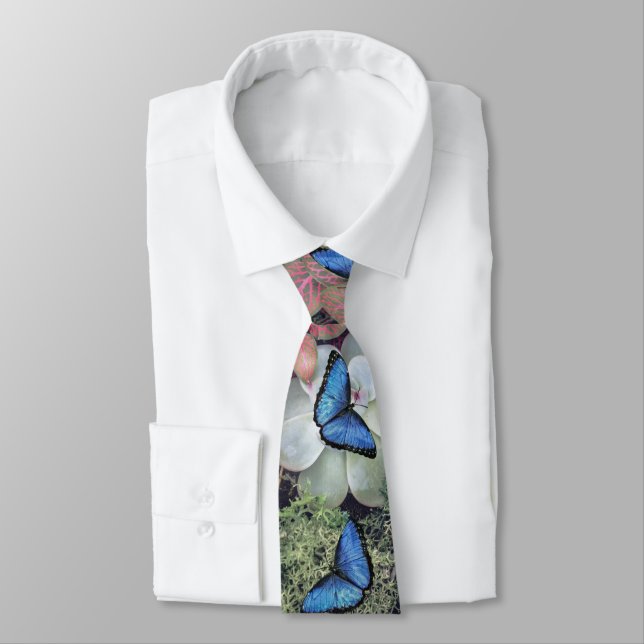 Cravate Papillon bleu Morpho Floral Nature Art (Attaché)