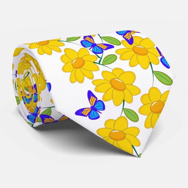 Cravate Papillon jaune bleu de tournesol abstrait mignon (Roulé)