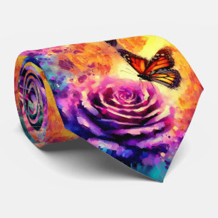 Cravate Papillon monarque sur rose violette au coucher du