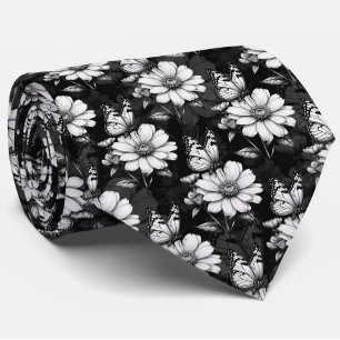 Cravate Papillon sur Motif à fleurs - Noir