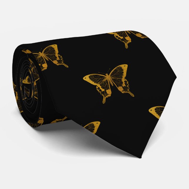 Cravate Papillons à huile métallique sur le noir (Roulé)