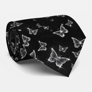 Cravate Papillons glamés en argent étincelant