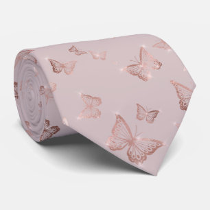 Cravate Papillons glamés roses en or