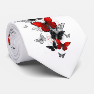 Cravate Papillons noirs et rouges volants