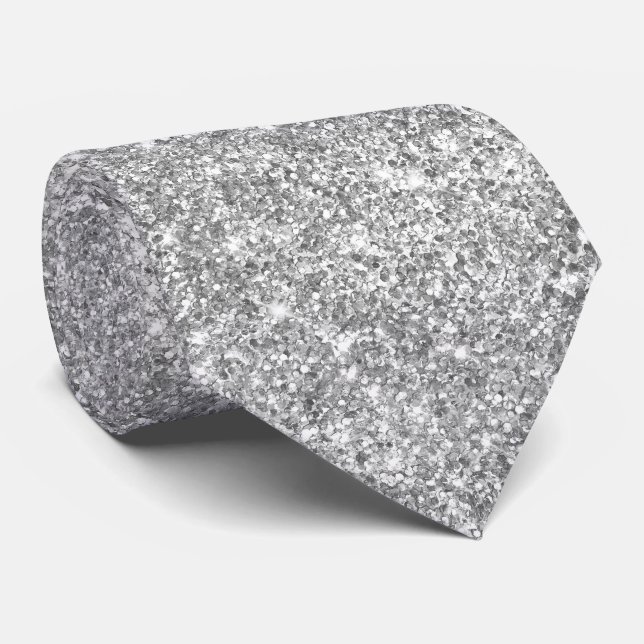 Cravate Parties scintillant argent brillant de luxe (Roulé)