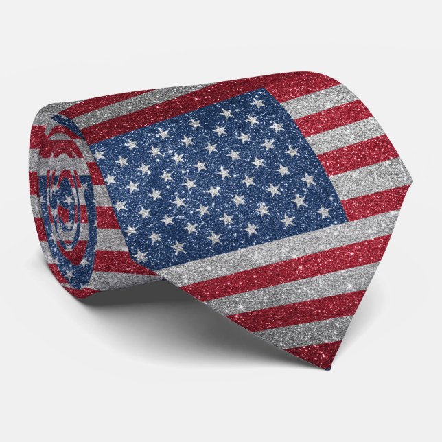 Cravate Parties scintillant look American USA Drapeau (Roulé)