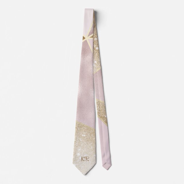 Cravate Parties scintillant or rose Motif Abstrait Monogra (Devant)